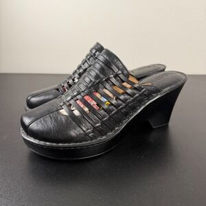 Børn Platform Mule Clogs Womens 10M Black Woven Leather Wedge Heels Slip On